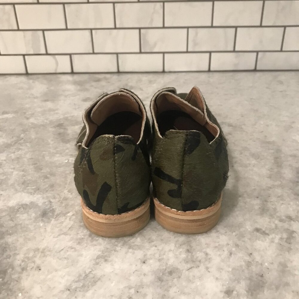 All Black Shoes Womens Size 7 Green Camo‎ Anthropologie Oxford Flats Leather - Picture 4 of 7